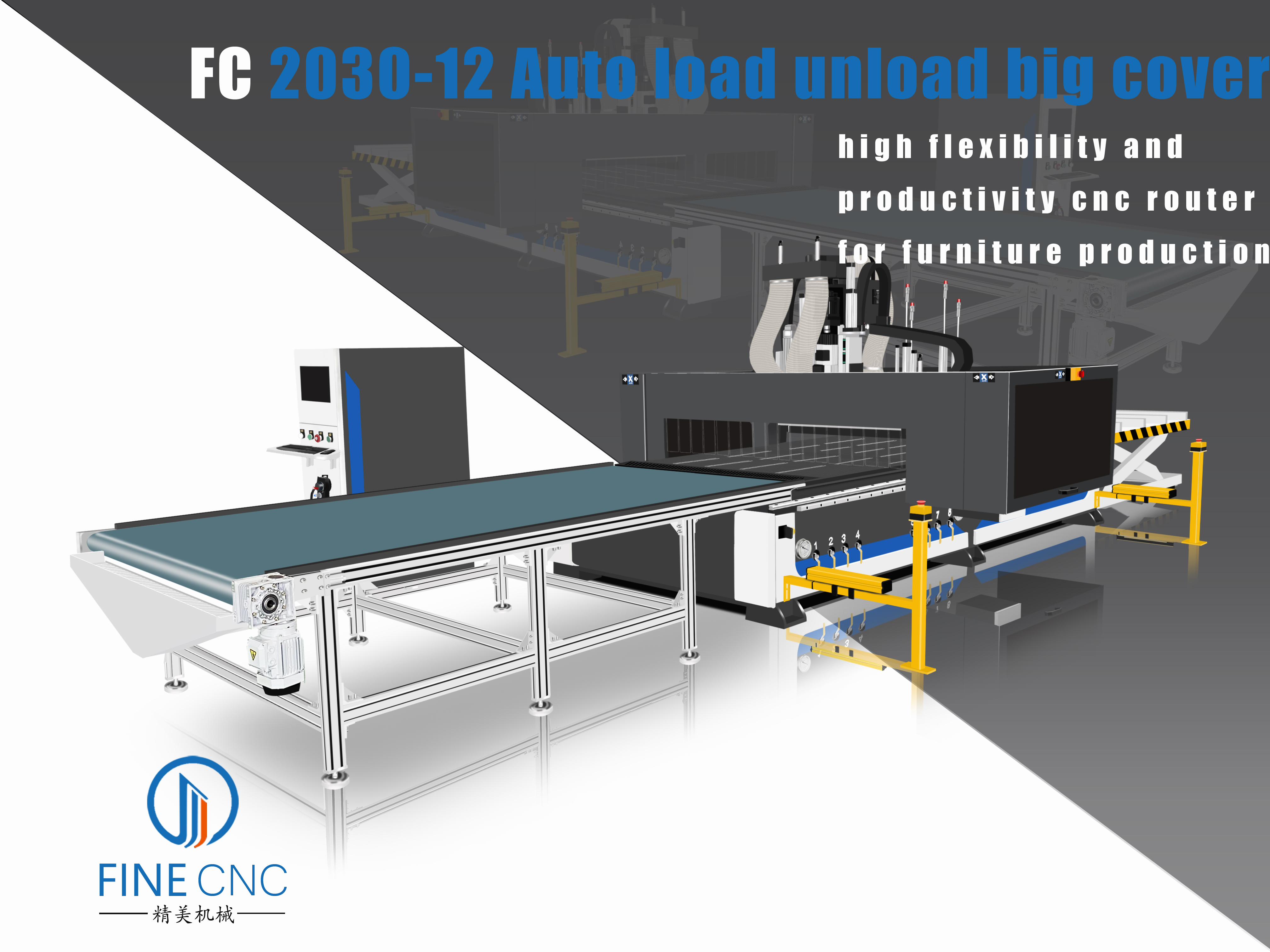 FC1325-12 Auto Load Unloading CNC Router With Big Cover